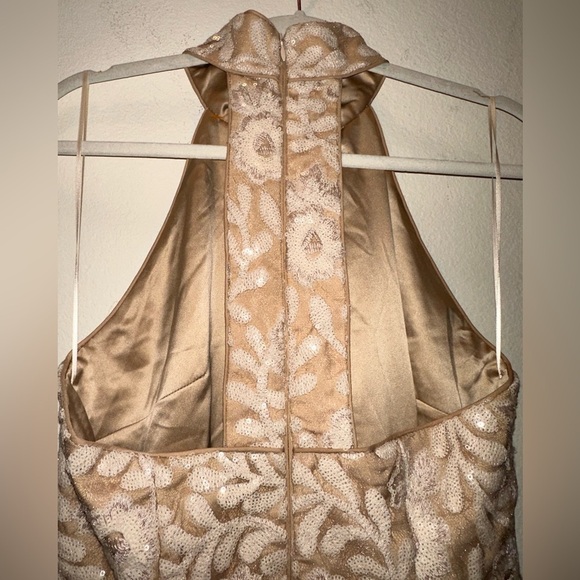 NWT Belle Badgley Mischka cream floral sequin halter mini dress formal party 8 - Picture 7 of 13